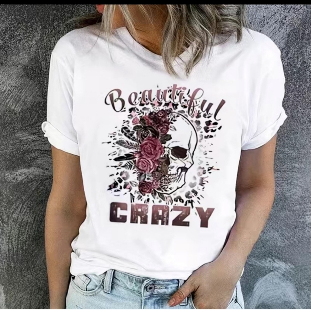 Beautiful Crazy Rose Scull Tee Shirt XXL